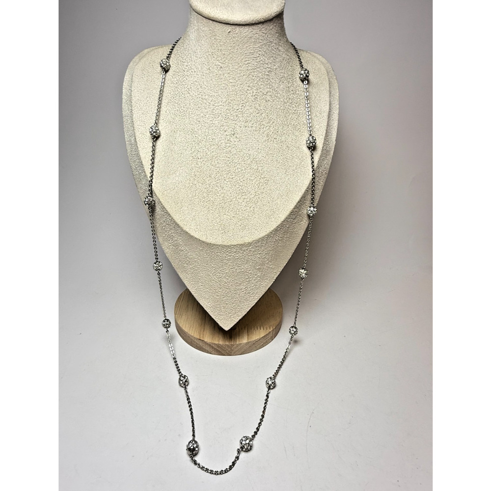 Nolan Miller Runaround Glamour Silver Tone Pave Crystal Spheres Beaded Necklace - Picture 2 of 5